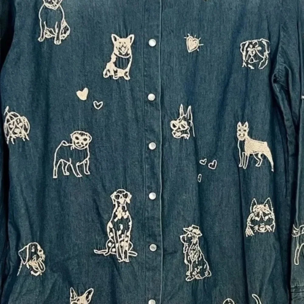 Johnny Was “For dog lovers only” pearl button embroidered western shirt NWT RARE - Picture 3 of 12
